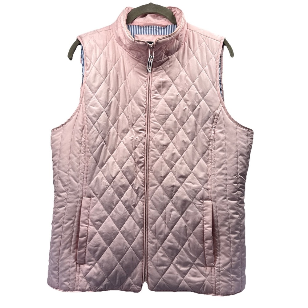 Talbots Women's Quilted Puffer Vest Size Large Pink Lightweight Full Zip Coastal - Picture 1 of 9